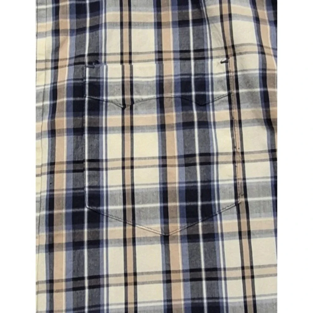 Levi Strauss men's‎ blue plaid Button up shirt XL short sleeve pocket Cotton